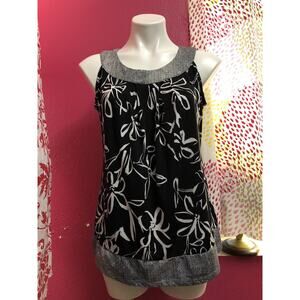 ROBERT LOUIS Black White Grey Top Sleeveless Floral Scoop Neck Small